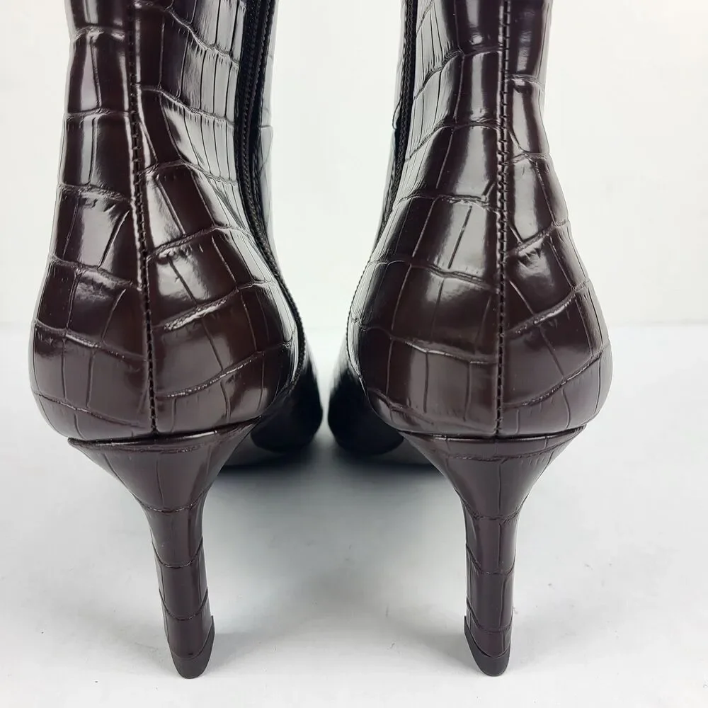 Dolce Vita DV Womens Chocolate Croc-Embossed Gradie Kitten Heel Boot Size 5M